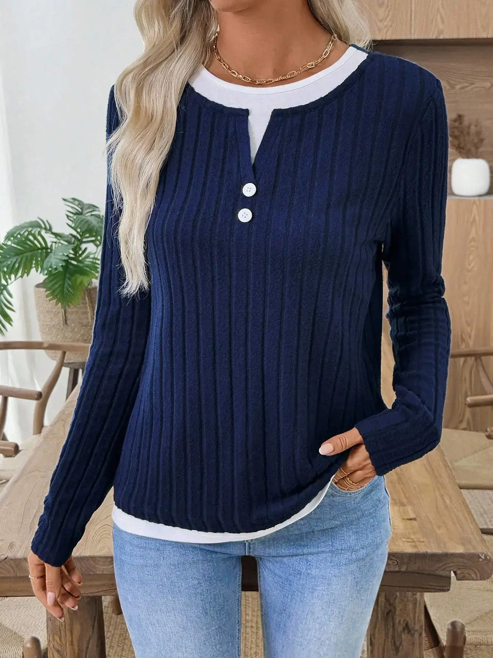 ZARA Faux 2pc Long Sleeve Slim Knit Layering Sweater
